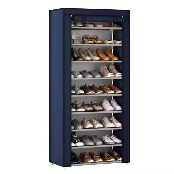 Étagère à Chaussures 9 Niveaux avec Housse en Tissu, Gris, Bordeaux ou Bleu Marine