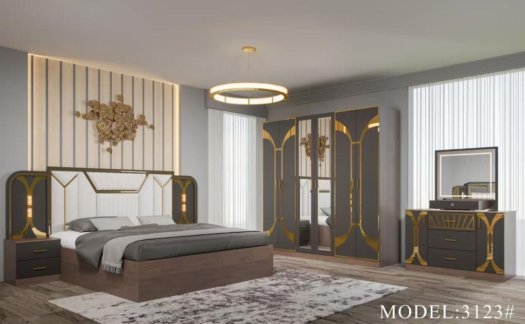 Chambre à Coucher Complète 3123 Gris Anthracite et Or