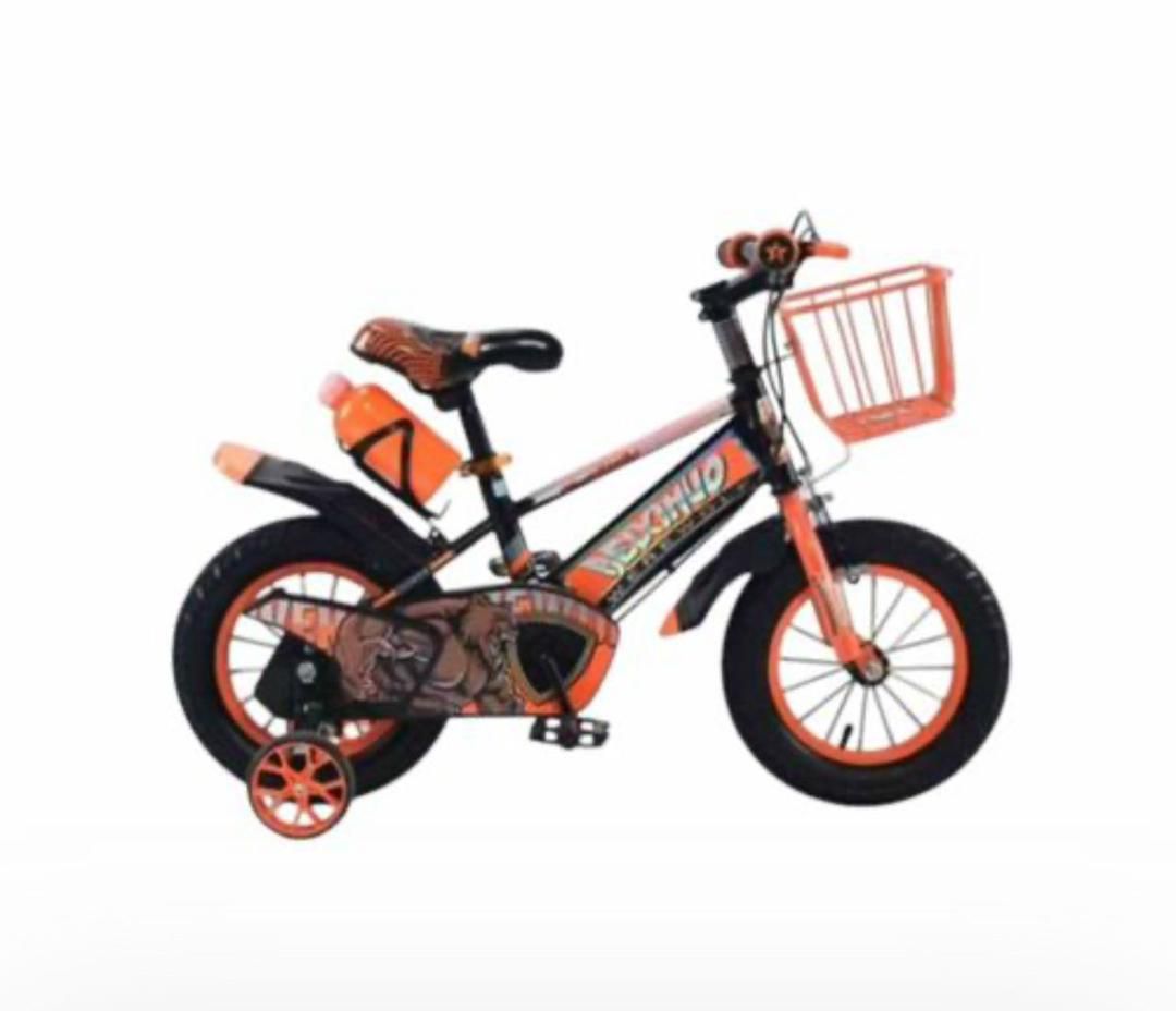 Vélo Enfant Motif Requin Orange et Jaune avec Stabilisateurs