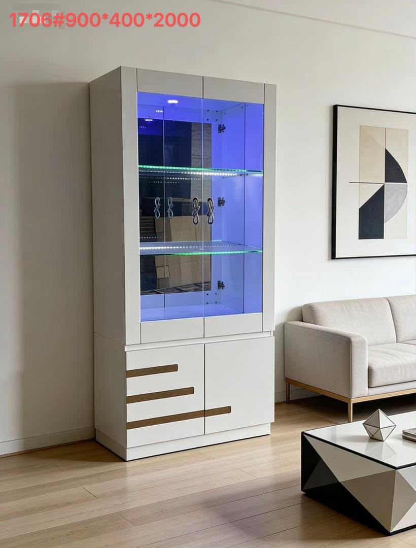 Vitrine bar LED 1706 blanc laqué, 900x400x2000mm