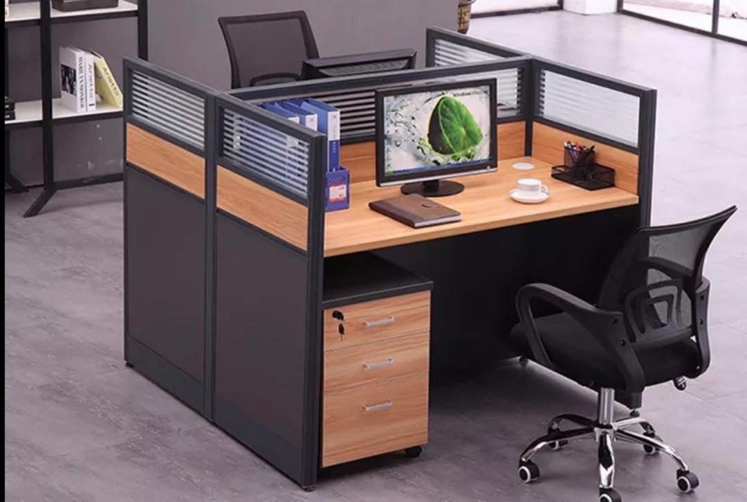 Poste de travail 2 places – Bois clair & Gris anthracite