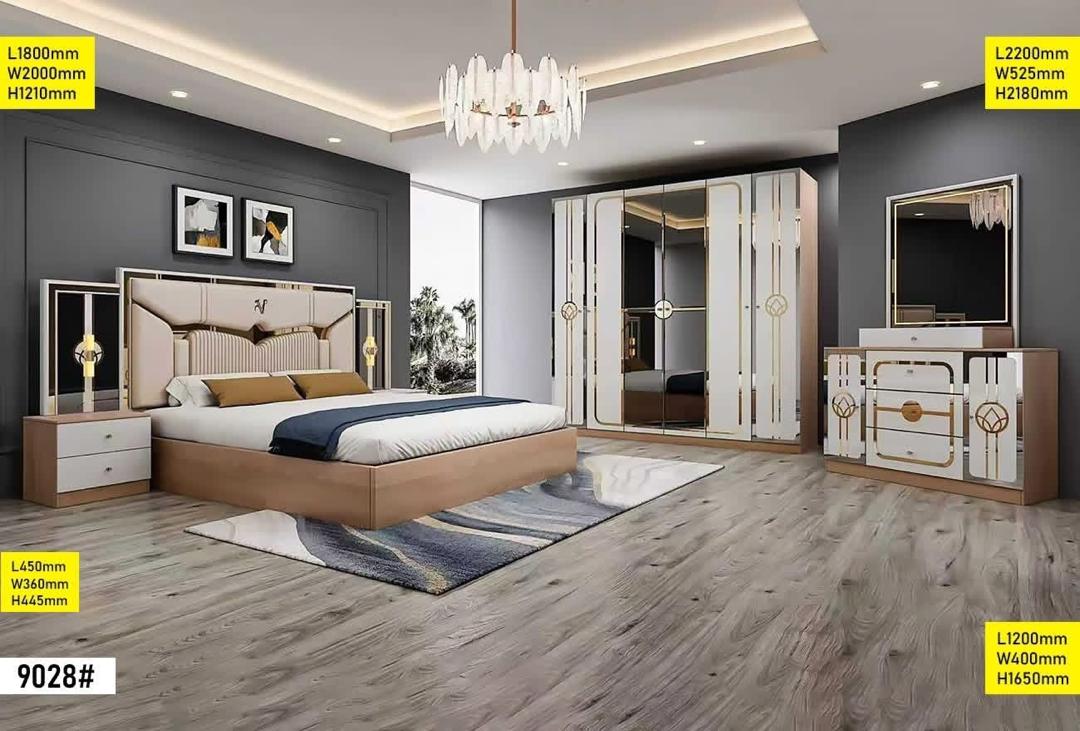 Chambre à Coucher Complète 9028 Blanc et Bois, sans Matelas