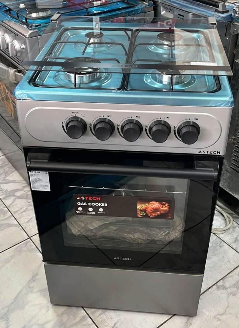 Cuisinière à Gaz Astech 4 Feux Gris avec Four et Couvercle en Verre