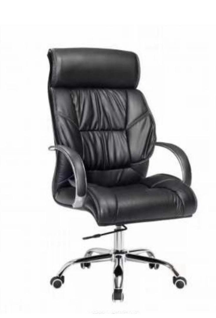 Fauteuil de Direction Cuir Noir Dossier Plissé