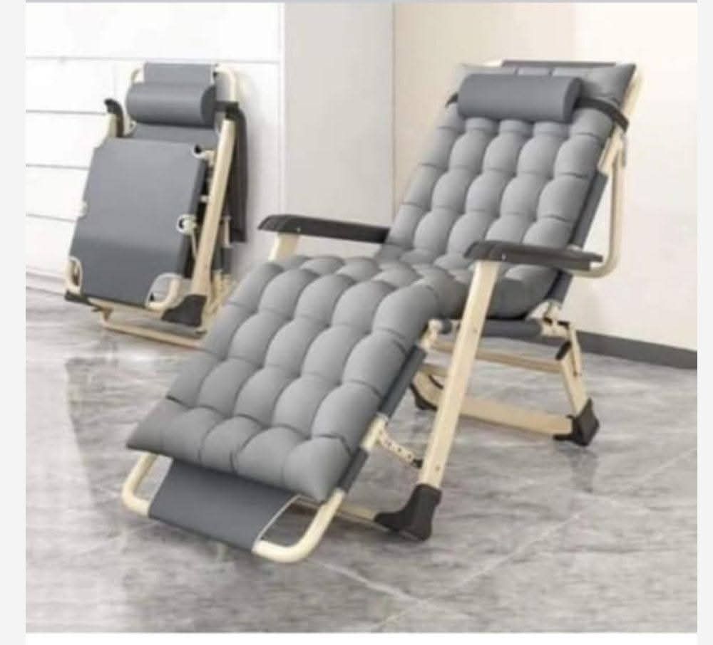 Chaise Longue Pliante Inclinable avec Coussin Gris