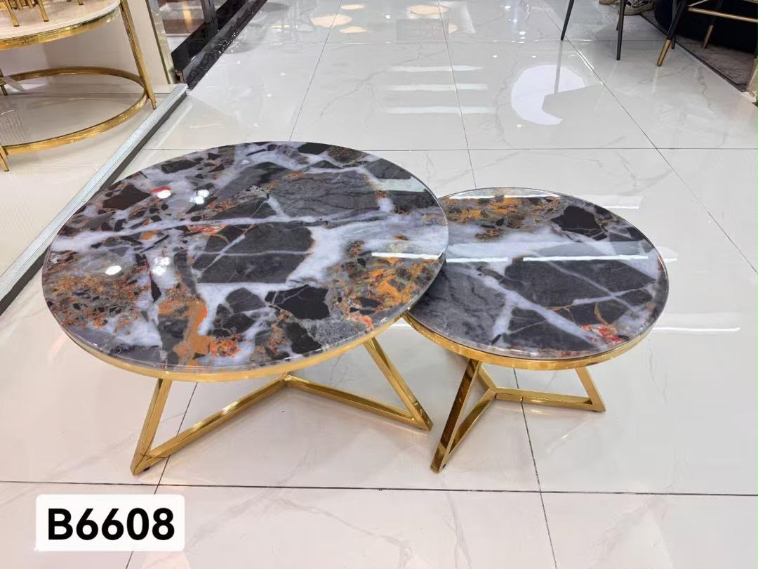 Duo de Tables Basses Rondes Marbre & Or - Model B6608