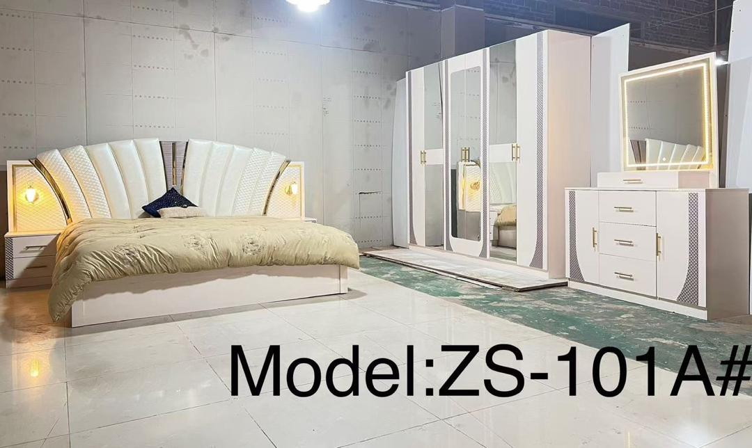 Chambre à Coucher Complète ZS-101A Blanc avec Tête de Lit en Éventail, sans Matelas
