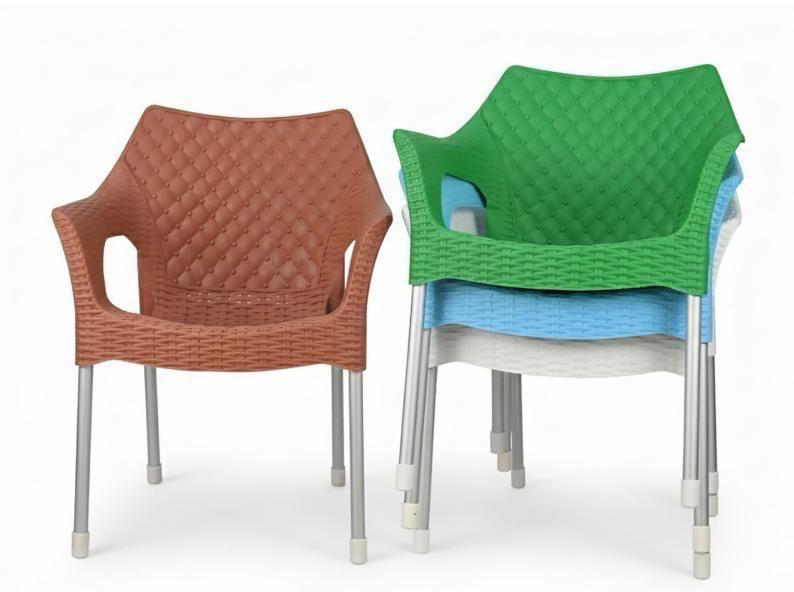 Chaise Empilable en Plastique Effet Tressé avec Pieds Aluminium