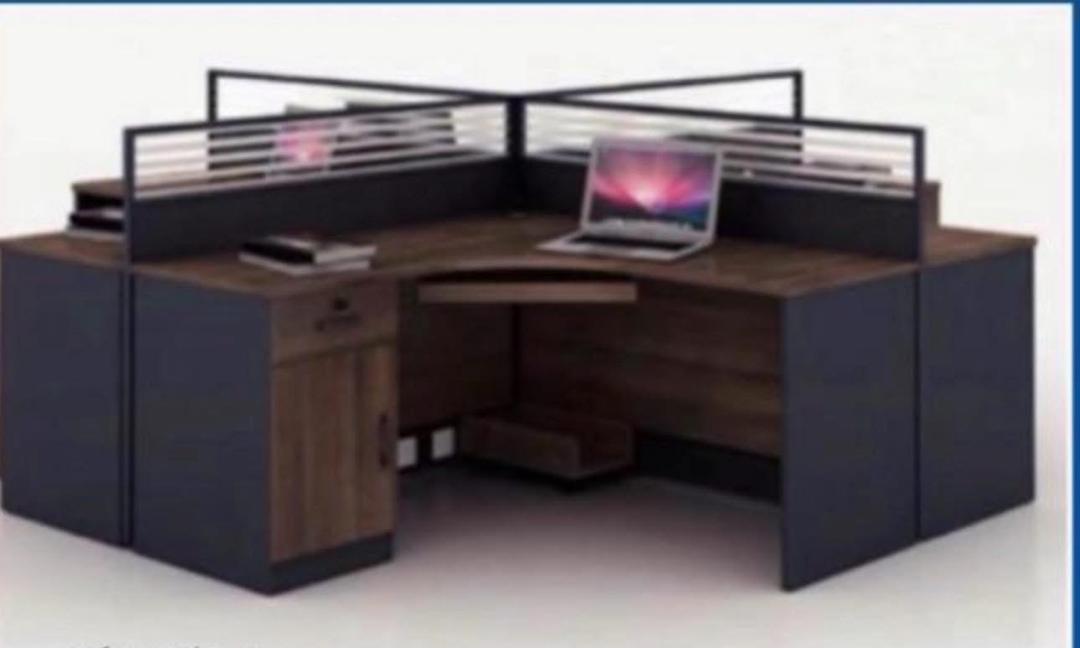Poste de travail 4 places en croix – Noyer & Anthracite