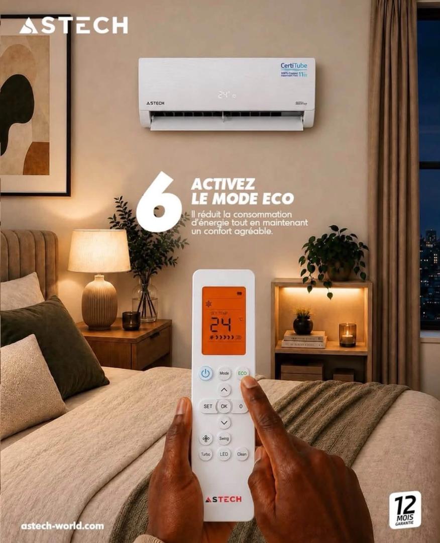 Climatiseur Split Astech Blanc avec Télécommande et Mode Eco