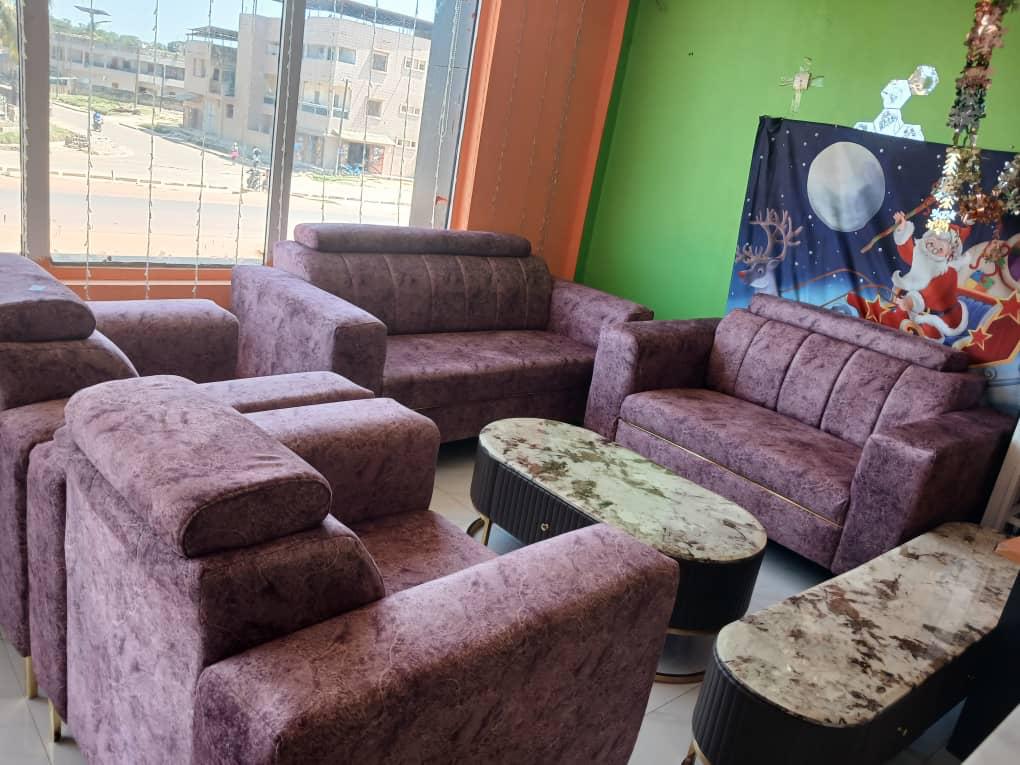 Ensemble Salon Tissu Chiné Mauve avec Appuie-tête et Pieds Dorés — photo 3