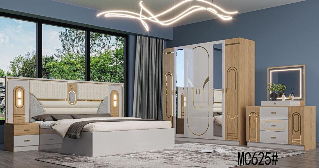 Chambre à Coucher Complète MC625 Blanc et Bois, sans Matelas