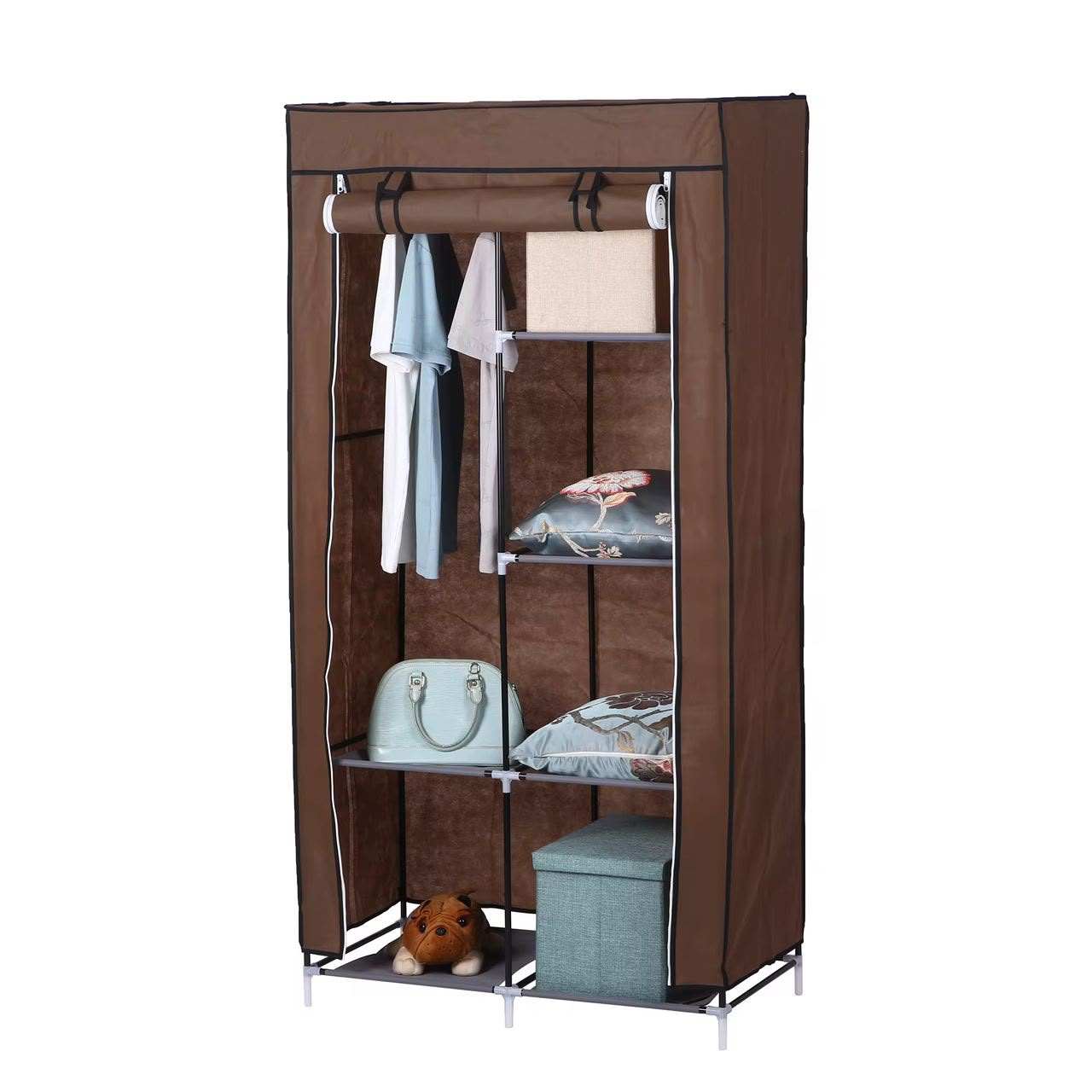 Armoire Penderie en Tissu avec Étagères