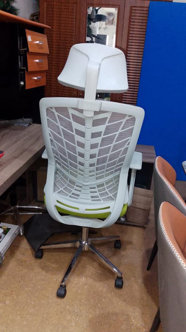 Fauteuil Ergonomique Blanc et Vert avec Appui-tête