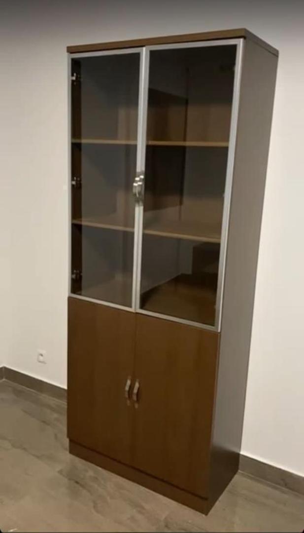 Bibliothèque Armoire Vitrée Bois Foncé 4 Portes