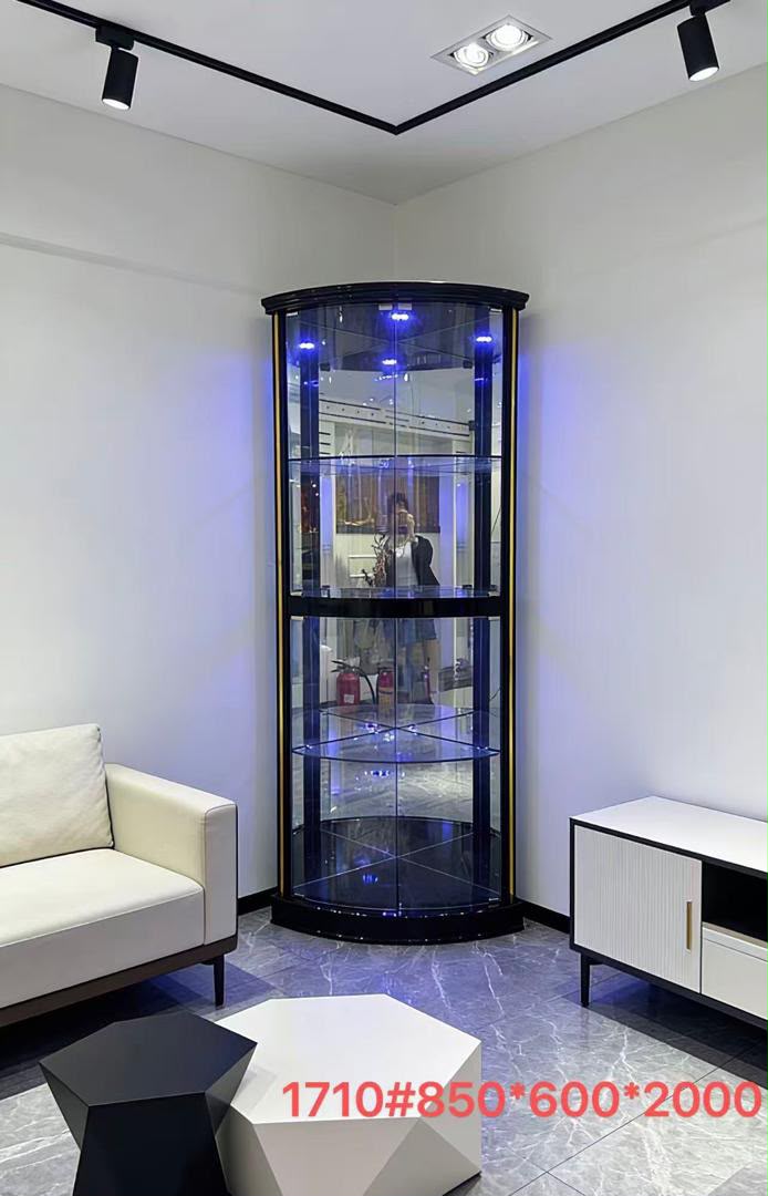 Vitrine d'angle LED 1710 noir/doré, 850x600x2000mm